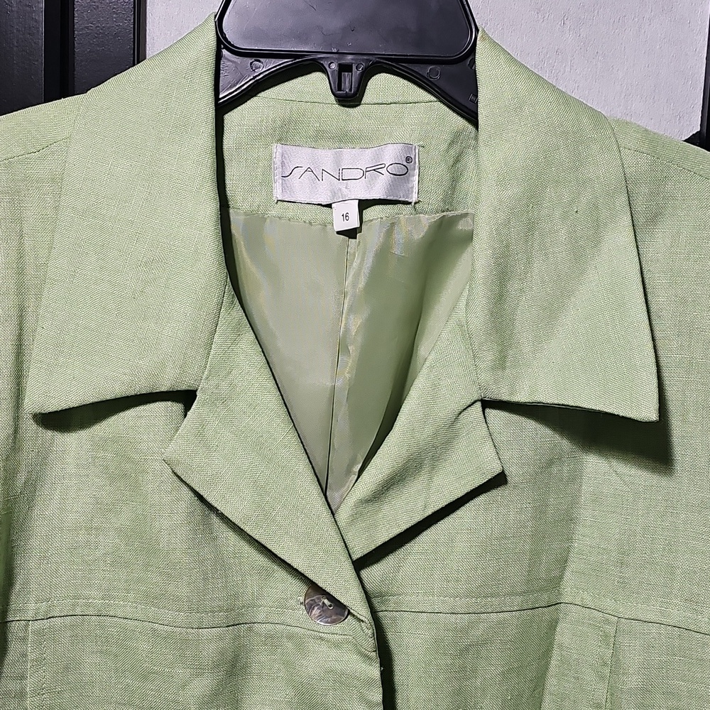 Sandro Light Green Linen Blazer Size 16 New - Picture 3 of 7